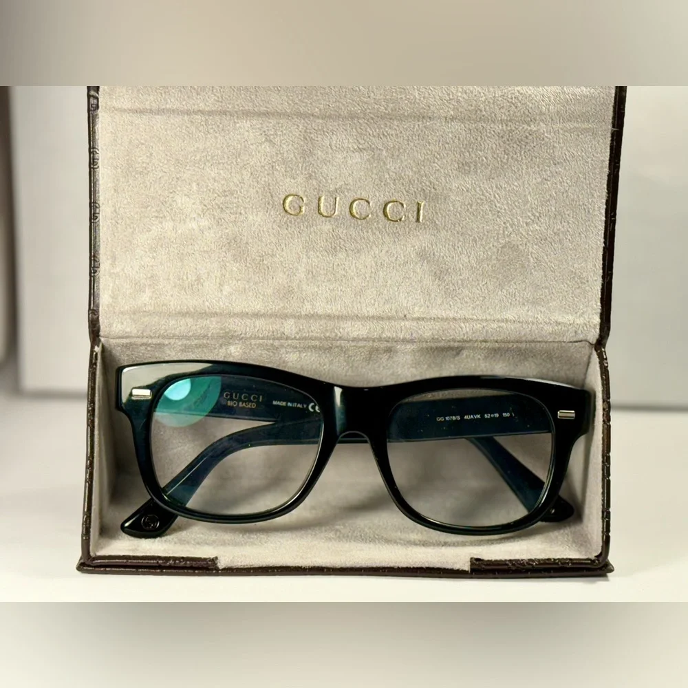 Gucci Black Square Acetate Glasses with Subtle Silver Accents